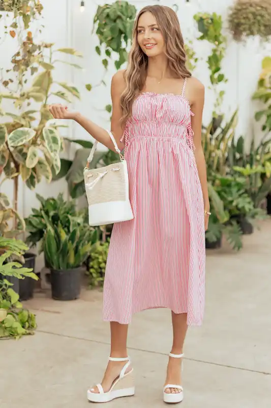 Crimson and Off White Striped Cotton Midi Dress - Shop Iris