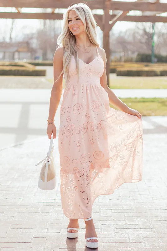 Dusty Blush Floral Eyelet Sleeveless Cotton Maxi Dress - Shop Iris