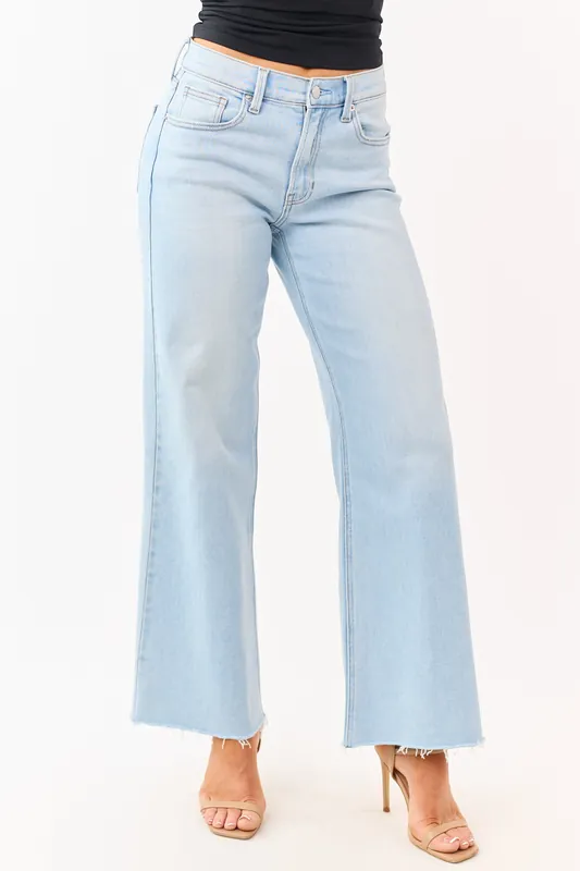 Light Wash Stretchy High Rise Wide Leg Jeans - Just Panmaco