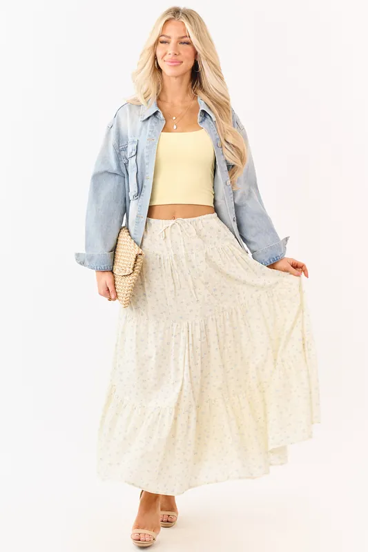 Cream Floral Print Swiss Dot Cotton Maxi Skirt - HYFVE