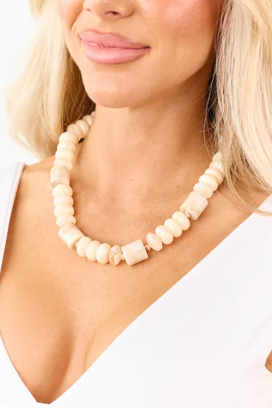 Cream Chunky Marbled Resin Beaded Necklace - Fame Accessories