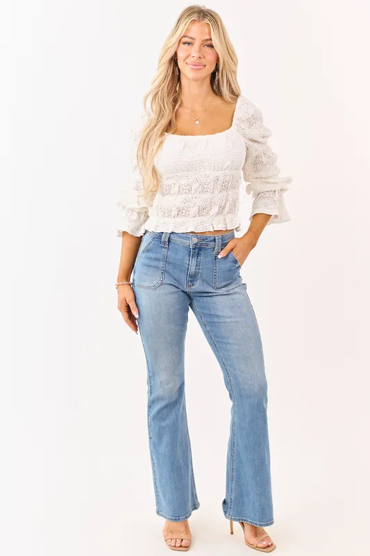 Medium Wash Bootcut Stretchy High Rise Jeans - Just Panmaco