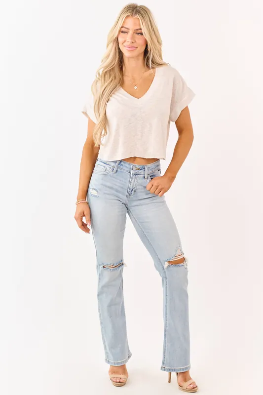 Cello Light Wash Distressed Stretchy Bootcut Jeans - Cello Jeans