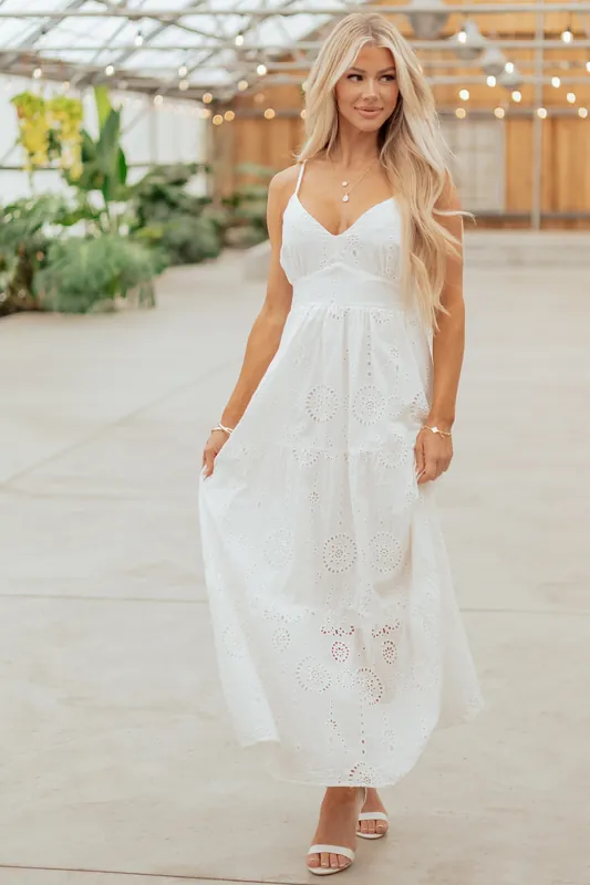 White Floral Eyelet Sleeveless Cotton Maxi Dress - Shop Iris