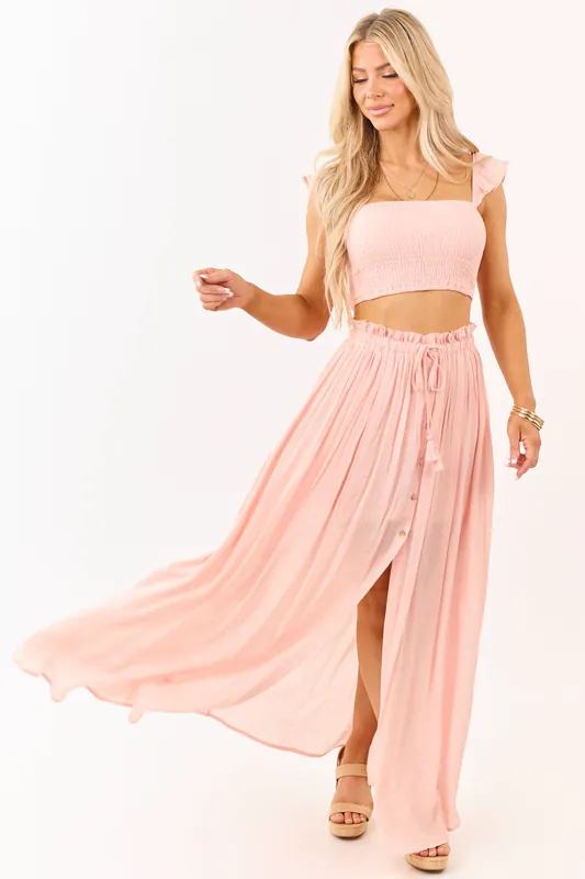 Peach Smocked Crop Top and Maxi Skirt Set - HYFVE