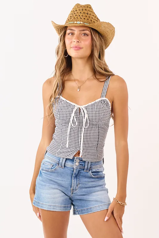 Black and Ivory Gingham Cropped Tank Top - HYFVE