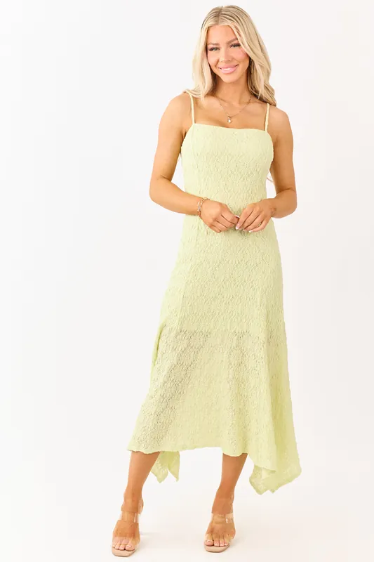 Pistachio Floral Lace Handkerchief Hem Midi Dress - Sunday Edition