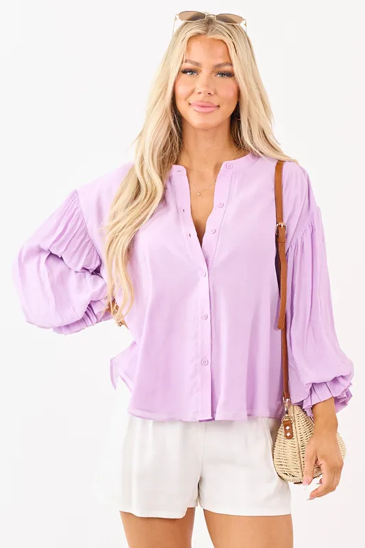 Iris Button Down Ruffle Cuff Puff Sleeve Top - FATE