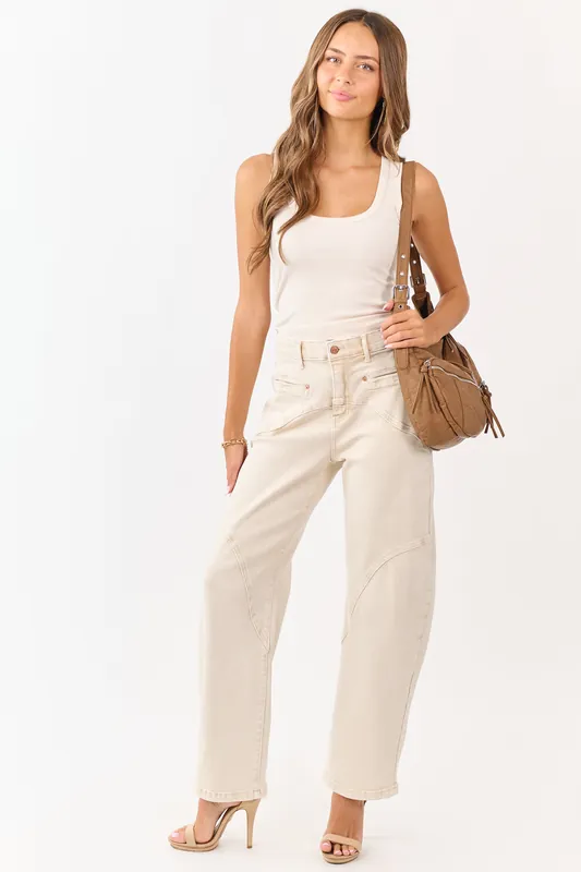 Saige Oatmeal Stretchy Tummy Control Barrel Jeans - Saige Denim