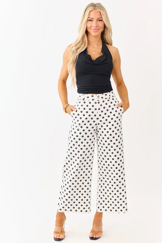 Ivory and Black Polka Dot Wide Leg Denim Pants - LovLov