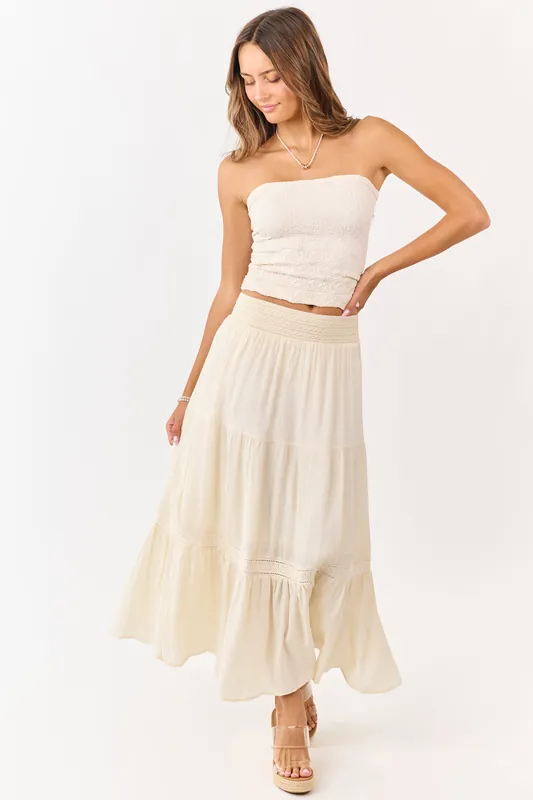 Cream Tiered Smocked Waistband Midi Skirt - Very J