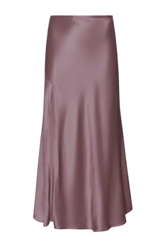Satin Bias Slit Midi Skirt | Dark Mauve - LAPOINTE