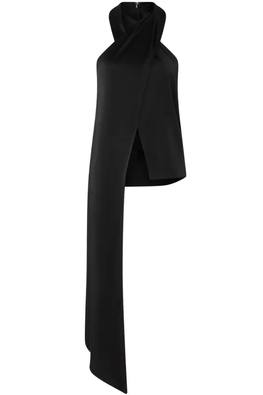 Lightweight Satin Halterneck Sash Top | Black - LAPOINTE