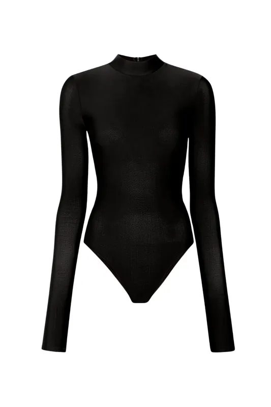Jersey Mock Neck Bodysuit | Black - LAPOINTE