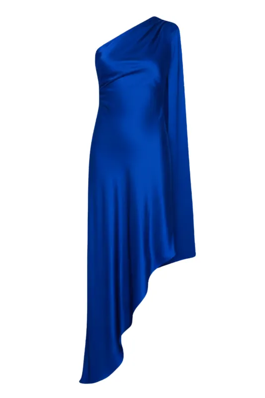 Lightweight Satin One Shoulder Dress | Royal Blue - LAPOINTE