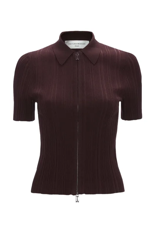 Ribbed Polo Top | Acai - Victoria Beckham