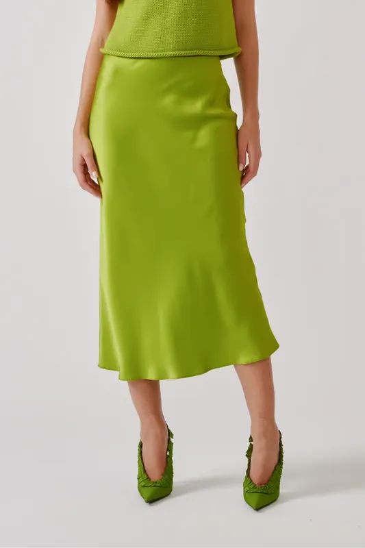 Miranda Scallop Trim Bias Cut Pull On Skirt | Chartruese - Sablyn