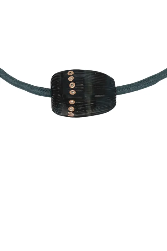 Carved Coquito Bead with Brilliant Diamonds on Cord | Blue Tiger Eye - Dezso by Sara Beltran
