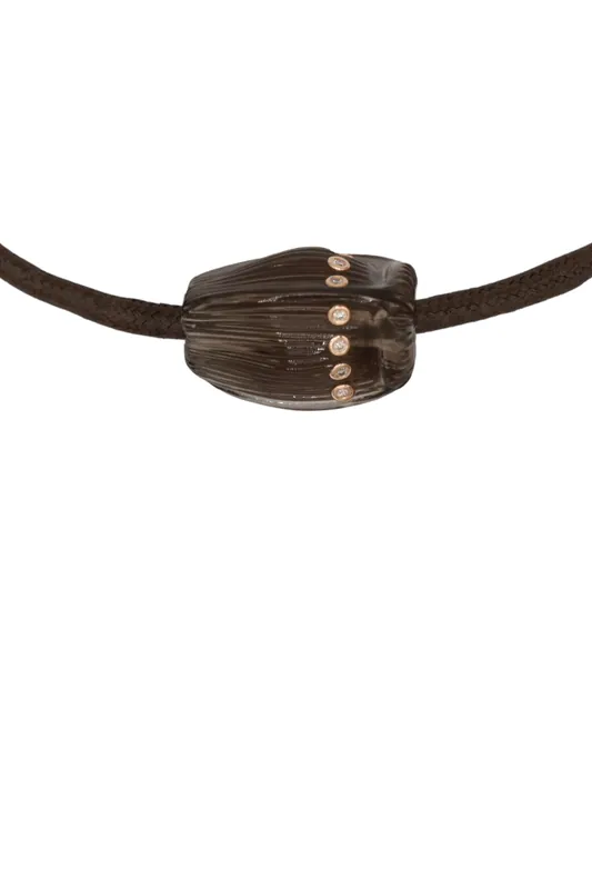 Carved Coquito Bead with Brilliant Diamonds on Cord | Smokey Quartz - Dezso by Sara Beltran