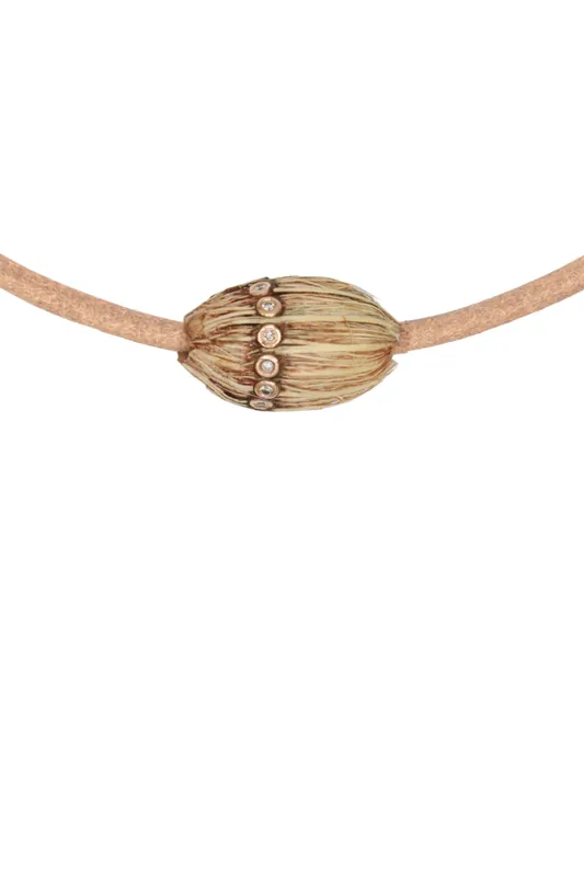 L Coquito Bead with Brilliant Diamonds on Leather Cord - Dezso by Sara Beltran
