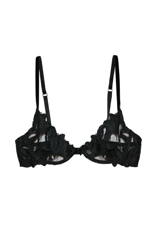 Lily Embroidery Plunge Demi Bra- Black