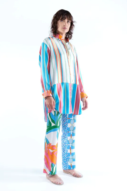 Liquette Oversized Silk Blouse | Mix Rayures - La Prestic Ouiston