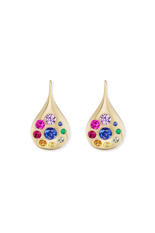 Medium Petal Drop Earrings | Rainbow Sapphires & Emeralds - Brent Neale