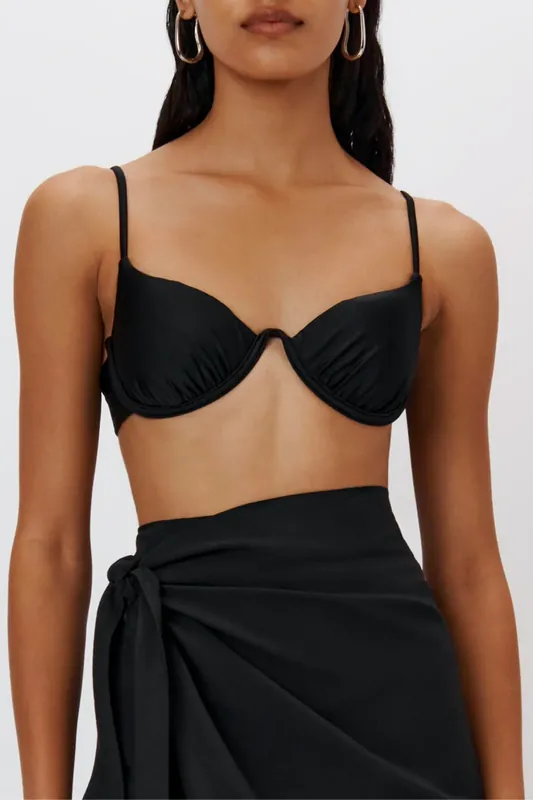 Aspen Satin Swimwear Bikini Top | Black - Simkhai
