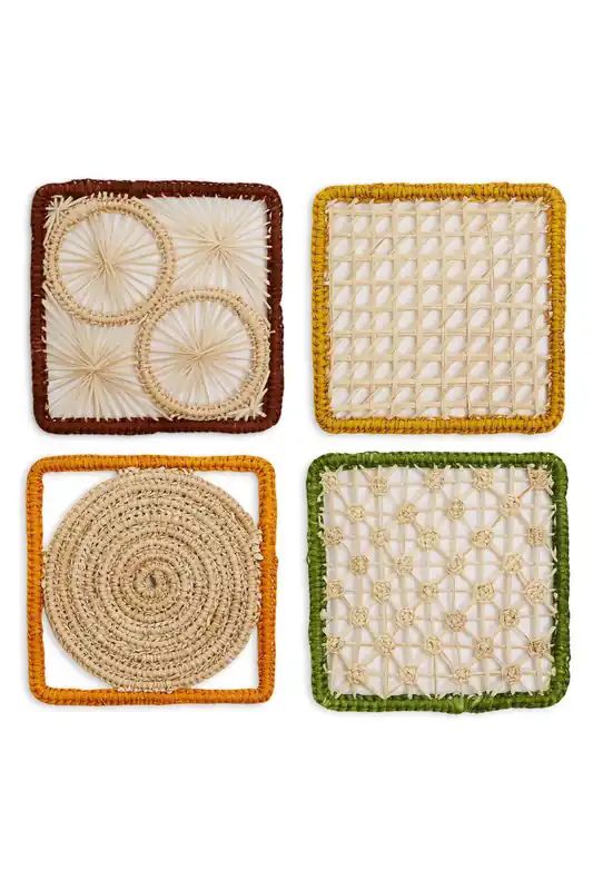 Raffia Coasters Set Of 4 | Mixed Raffia - La DoubleJ