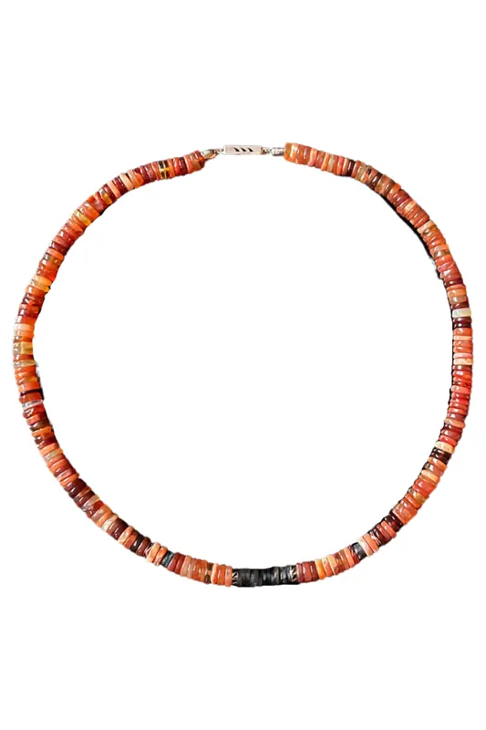 Fire Opal and Coco Shell Shark Fin Puka | 16in - Dezso by Sara Beltran