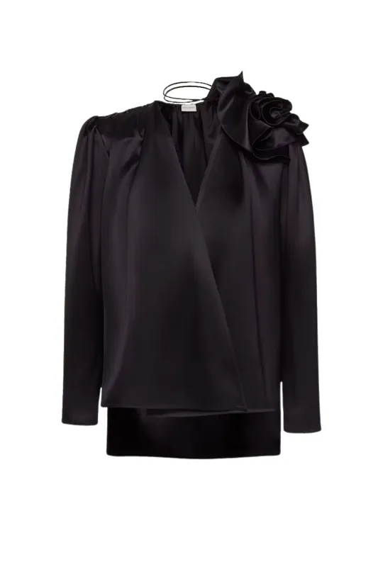 Classic Shirred Flower Blouse | Black - Magda Butrym