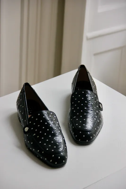 Angela Leather With Studs Loafer | Black - Laurence Dacade