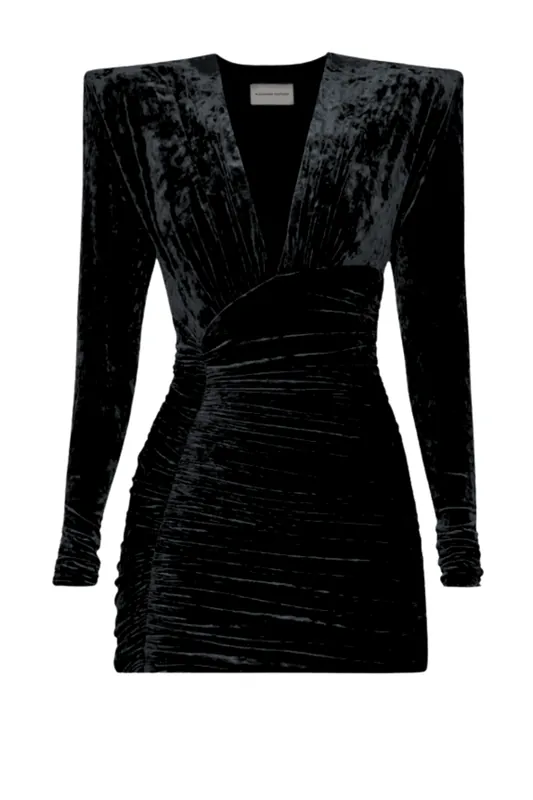 V Neck Velvet Mini Dress | Black - Alexandre Vauthier