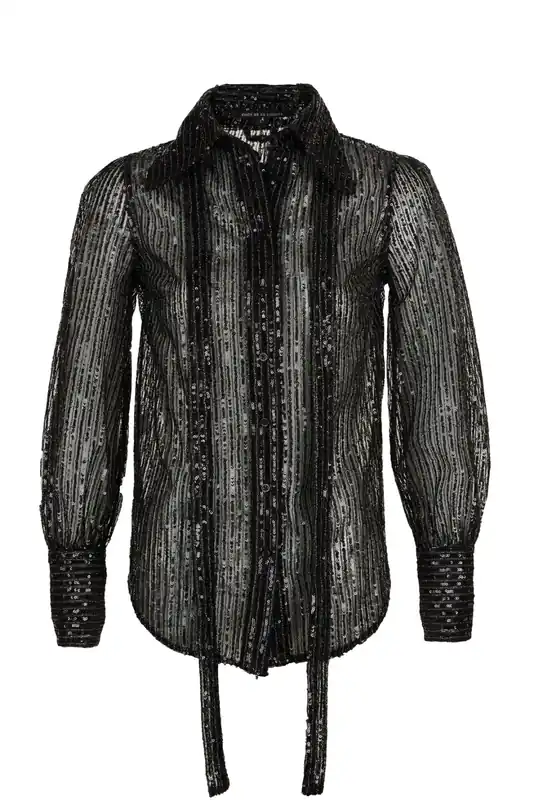 Sequin Tie Blouse | Black - COÛT DE LA LIBERTÉ