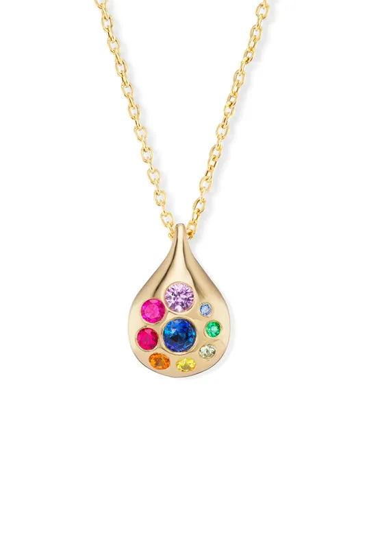 Large Petal Pendant Necklace | Rainbow Sapphires & Emeralds - Brent Neale