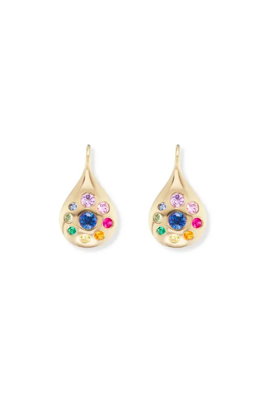 Small Petal Drop Earrings | Rainbow Sapphires & Emeralds - Brent Neale