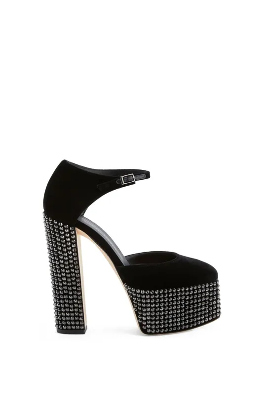 Velvet and Crystal Platforms | Black - Giuseppe Zanotti