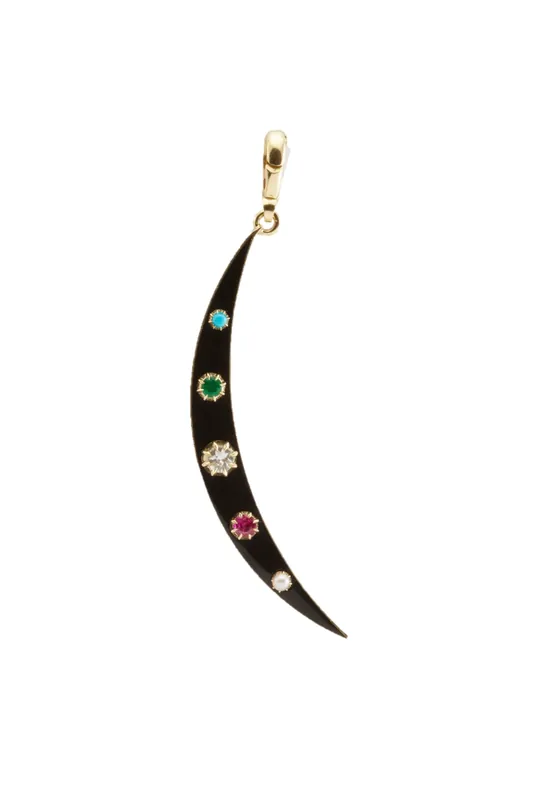Black Enamel Crescent Charm | Multi Stone - Jenna Blake