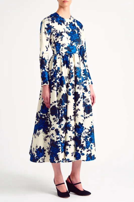 Annie Taffeta Dress | Blue Festive Bouquet - Emilia Wickstead