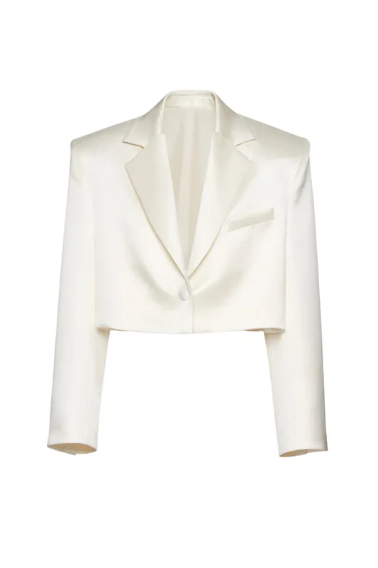 Cropped Silk Blend Blazer | Cream - Magda Butrym