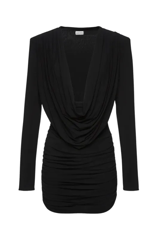 Long Sleeve Draped Mini Dress | Black - Magda Butrym