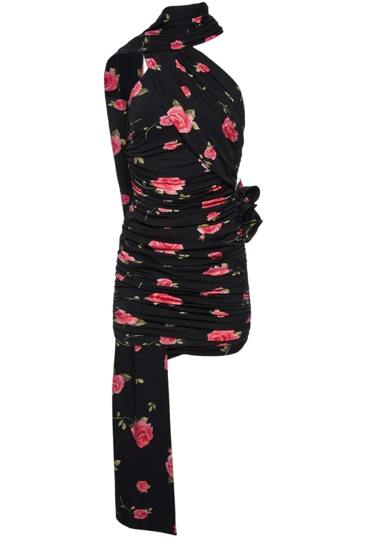 Wrap Neck Mini Dress | Black Print - Magda Butrym
