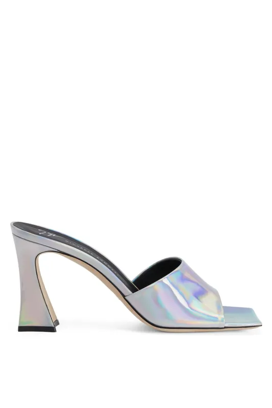 Holographic Block Heel Mule Sandal | Silver - Giuseppe Zanotti