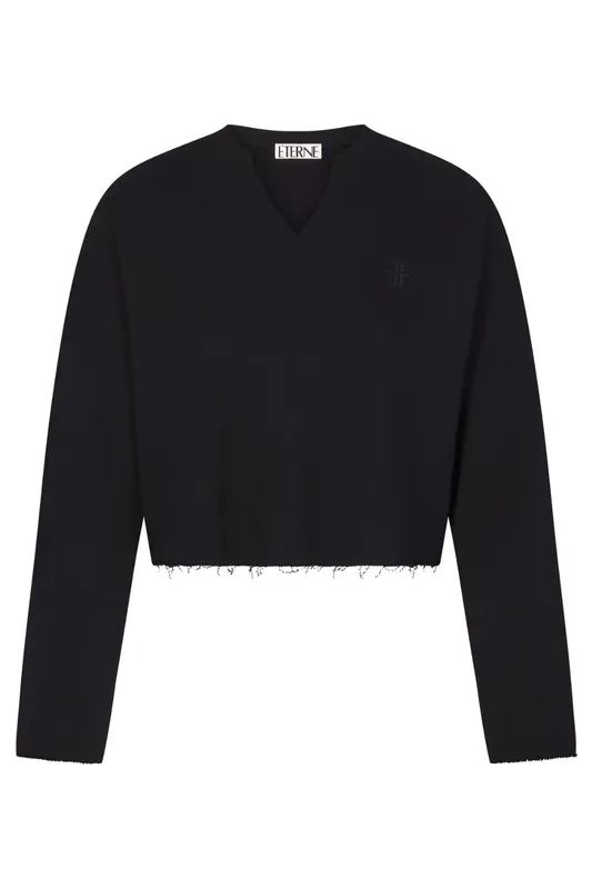 Long Sleeve Raglan V Neck Sweatshirt | Black - Eterne