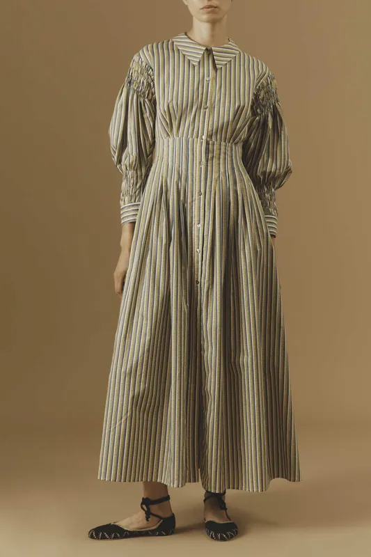 Zoe Long Dress | Caviar Stripes - Thierry Colson