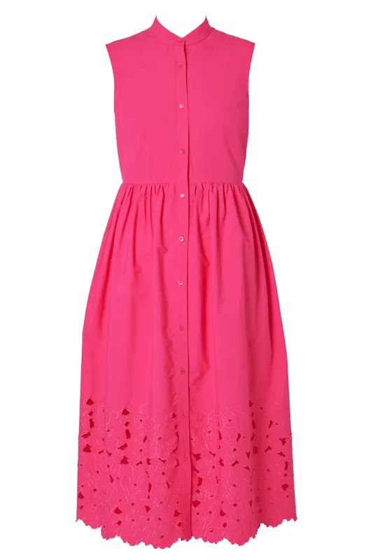 Sleeveless Ankle Length Shirt Dress | Cerise - Erdem