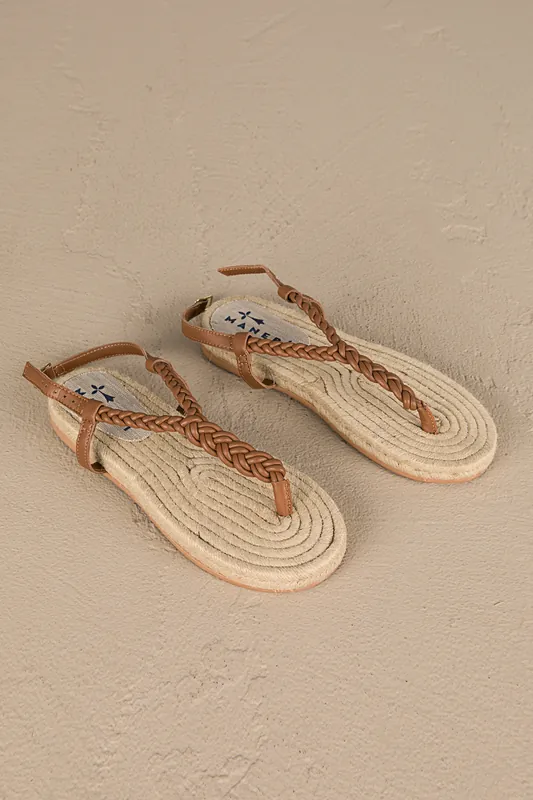 Jute Sandals Tan Braid Ankle Strap - Manebi