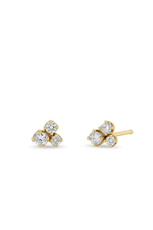14k 3 Mixed Prong Diamond Cluster Stud Earrings - Zoe Chicco