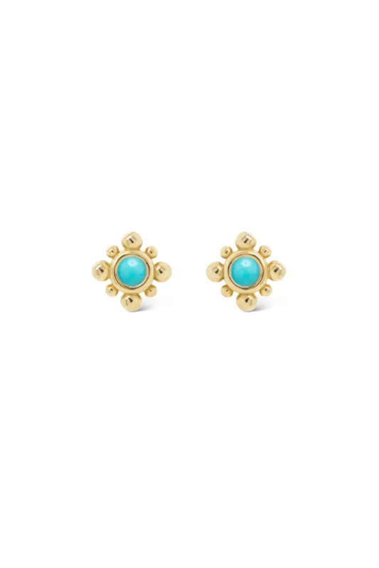 14k Tiny Bead Turquoise Starburst Stud Earrings - Zoe Chicco