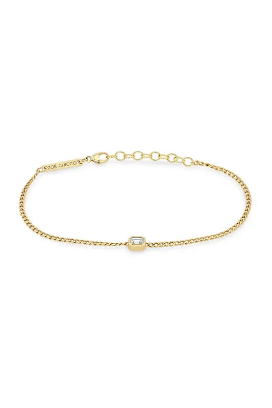 14k Emerald Cut Diamond XS Curb Chain Bracelet - Zoe Chicco